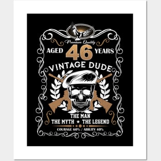 Skull Aged 46 Years Vintage 46 Dude Posters and Art